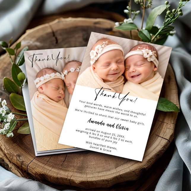 Modern Twin Baby Announcement with Photos (Creator Uploaded)