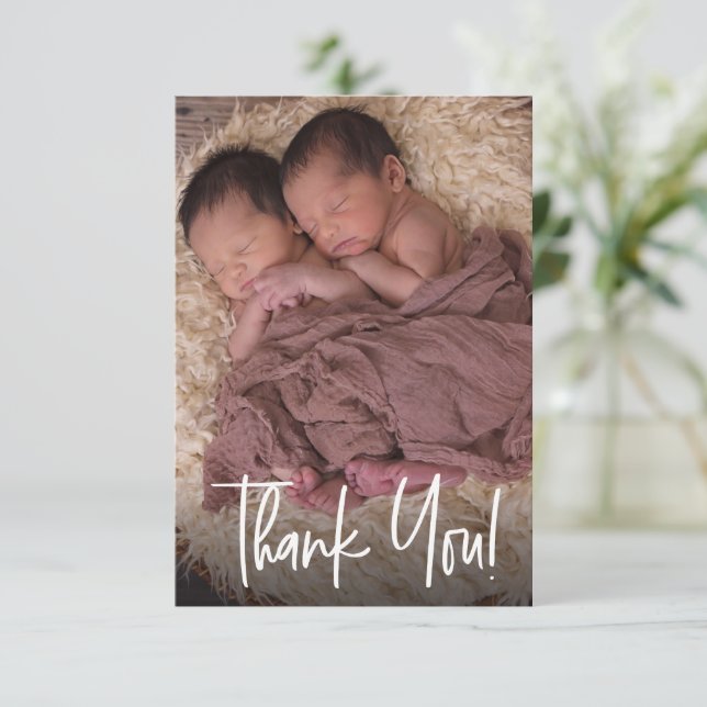 Modern Twin Baby Photo Thank you birth Card (Standing Front)