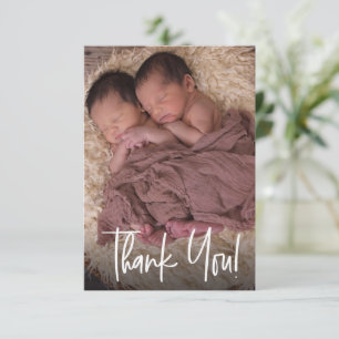 Modern Twin Baby Photo Thank you birth Card