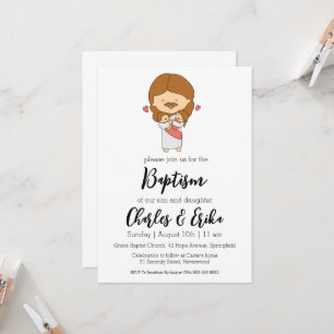 modern twin baptism invitations