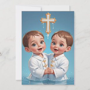 modern twin baptism invitations