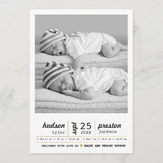 Modern Twin Birth Announcement
