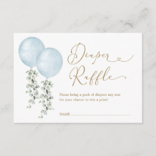 Modern Twin Blue Balloons Eucalyptus Diaper Raffle Enclosure Card