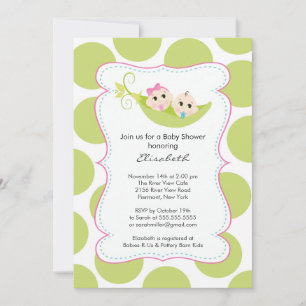 Modern Twin Boy Girl In Pea Pod Baby Shower Invitation