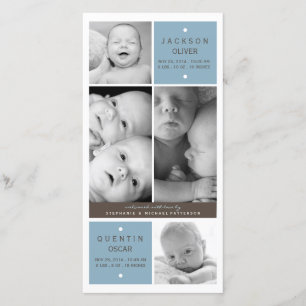 Modern Twin Boys Photo Baby Birth Announcement