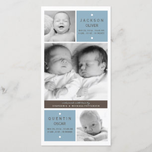 Modern Twin Boys Photo Baby Birth Announcement