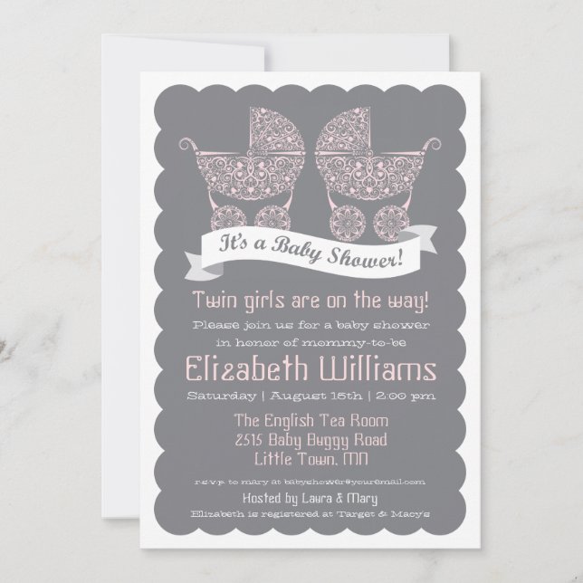 Modern Twin Girls Baby Shower Invitation (Front)