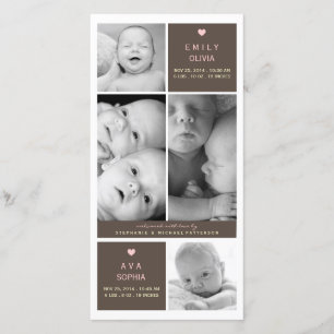 Modern Twin Girls Photo Baby Birth Announcement