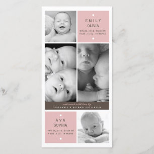 Modern Twin Girls Photo Baby Birth Announcement