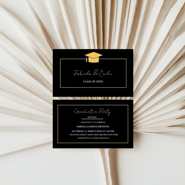 Modern Twin Graduation Name Card Insert Gold Frame (Creator Uploaded)