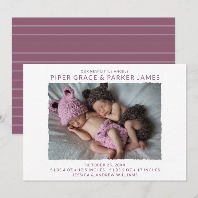 Modern Twin Photo Birth Announcement (Front/Back)