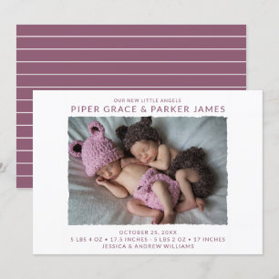 Modern Twin Photo Birth Announcement