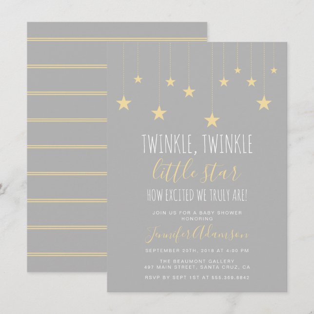 Modern Twinkle Little Star Baby Shower Invitation (Front/Back)