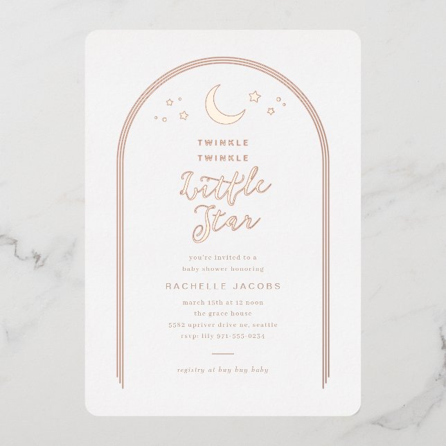 Modern Twinkle Little Star Baby Shower Rose Gold (Front)