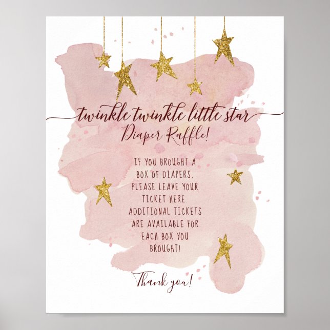Modern Twinkle Little Star Pink Diaper Raffle Sign (Front)