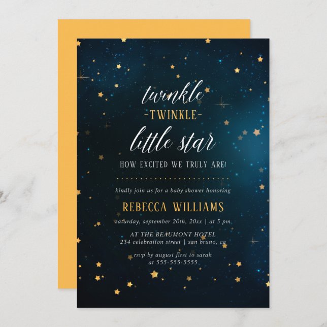 Modern Twinkle Twinkle Little Star Baby Shower Invitation (Front/Back)