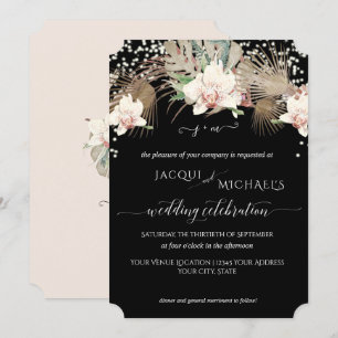 Modern Twinkle White Orchid Floral BOHO Tropical Invitation