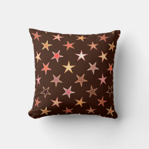 Modern Twinkling Stars, Chocolate Brown and Tan Cushion
