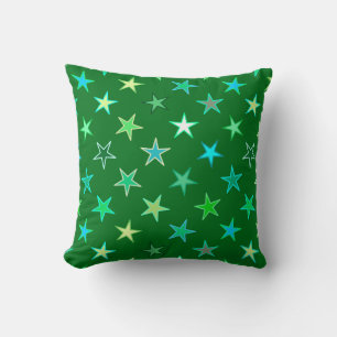 Modern Twinkling Stars, Emerald and Lime Green Cushion