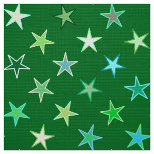 Modern Twinkling Stars, Emerald and Lime Green Fabric