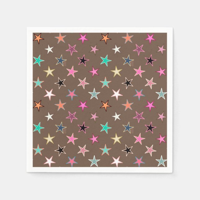 Modern Twinkling Stars, Taupe Tan & multi Pastels Napkin (Front)