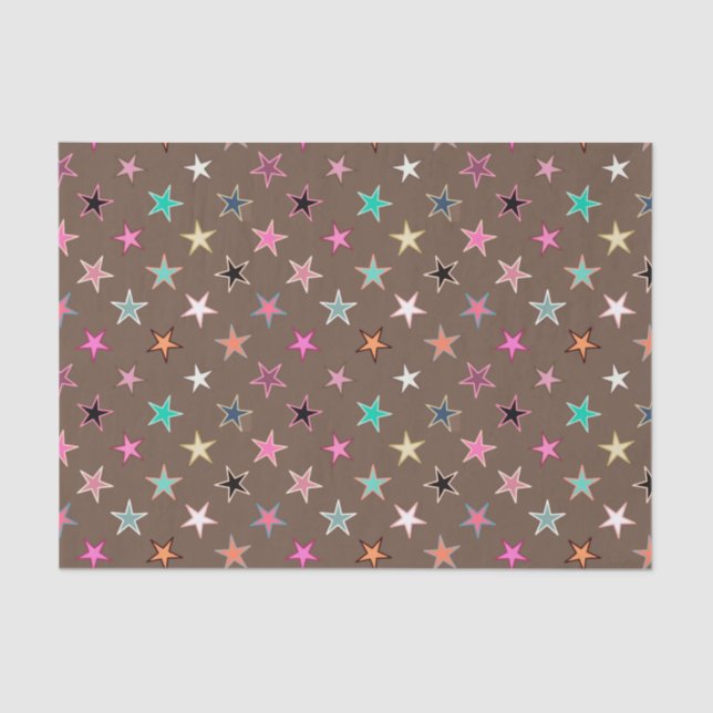 Modern Twinkling Stars, Taupe Tan & multi Pastels Tissue Paper (Front)