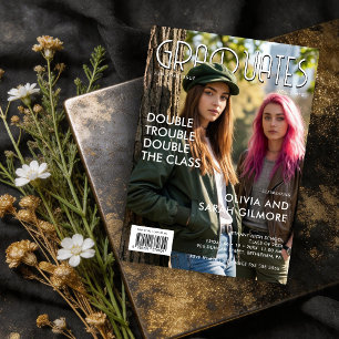 Modern Twins Graduation Magazine Cover TMF26 Invitation