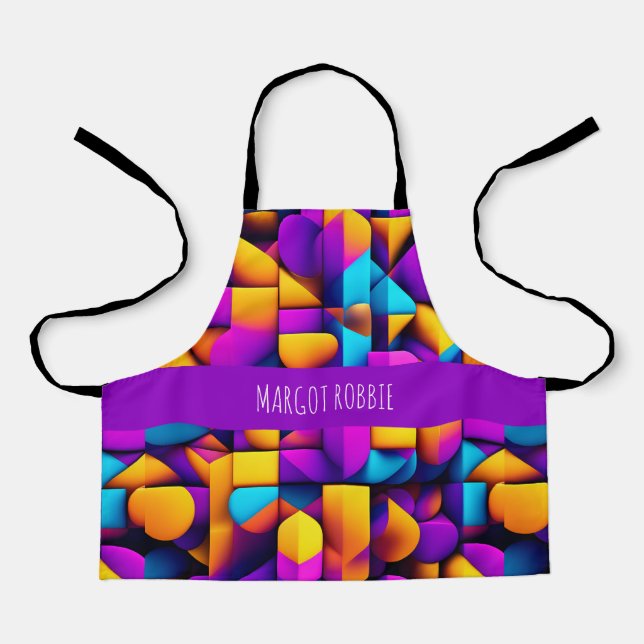 Modern twitch 3D Yellow Violet Isometric Pattern Apron (Front)