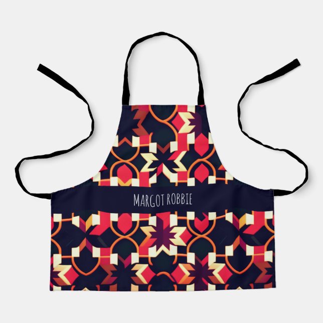 Modern twitch Red Black Geometric Pattern Apron (Front)