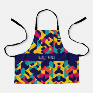 Modern twitch Yellow Blue Pink Geometric Pattern Apron
