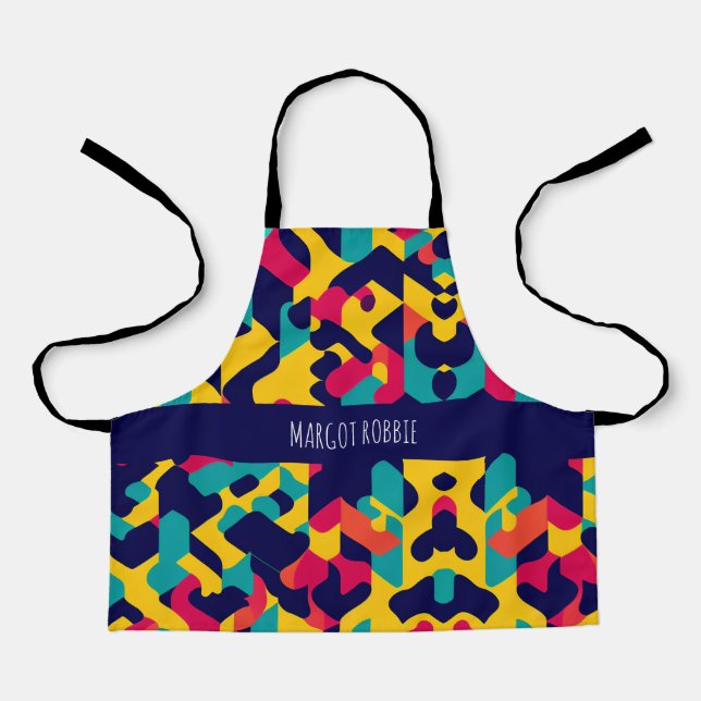 Modern twitch Yellow Blue Pink Geometric Pattern Apron (Front)
