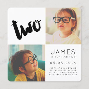 Modern TWO 2nd Birthday Party Boy Girl Photo Card