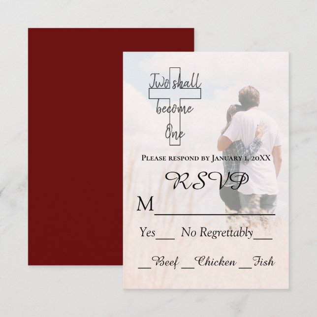 Modern Two Become One Couple Photo Wedding RSVP Card (Front/Back)