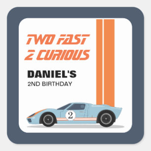 Modern Two Fast Race Car 2nd Birthday Square Sticker