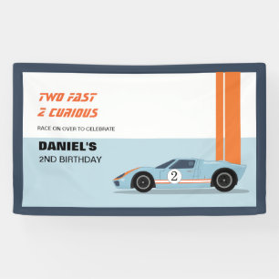 Modern Two Fast Race Car Boy 2nd Birthday Banner