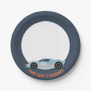 Modern Two Fast Race Car Boy 2nd Birthday Paper Plate
