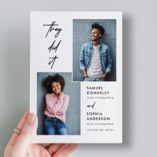 Modern Two Graduates Double Joint Graduation Photo Postcard