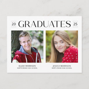 Modern Two Graduates Joint Graduation Photo Postcard