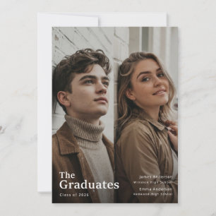 Modern Two Graduates Photo Double Joint Graduation Thank You Card