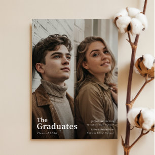 Modern Two Graduates Photo Double Joint Graduation Thank You Card