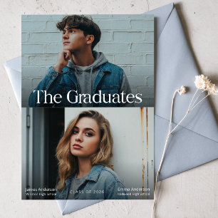 Modern Two Graduates Twin Double Graduation Announcement
