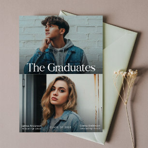 Modern Two Graduates Twin Joint Graduation Party Postcard