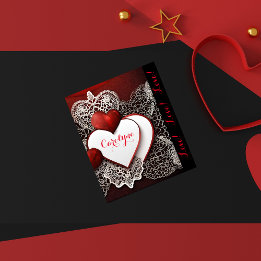 Modern Two Hearts with Lace and Love  Holiday Card
