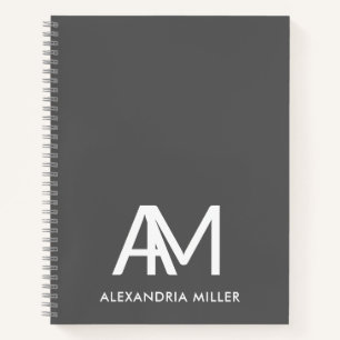 Modern Two Initial Monogram Grey Notebook