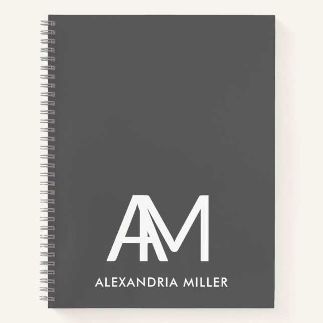 Modern Two Initial Monogram Grey Notebook (Front)