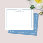 Modern Two Initials Light Blue Border Stationery Card<br><div class="desc">This design features a thin double border with space for a 2-letter monogram and name/text at the top. Click the customise button if you would like to adjust the design elements and/or further modify the text! Variations of this design, additional colours, as well as coordinating products are available in our...</div>