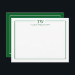 Modern Two Initials Light Green Border Stationery Card<br><div class="desc">This design features a thin double border with space for a 2-letter monogram and name/text at the top. Click the customise button if you would like to adjust the design elements and/or further modify the text! Variations of this design, additional colours, as well as coordinating products are available in our...</div>