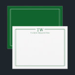 Modern Two Initials Light Green Border Stationery Card<br><div class="desc">This design features a thin double border with space for a 2-letter monogram and name/text at the top. Click the customise button if you would like to adjust the design elements and/or further modify the text! Variations of this design, additional colours, as well as coordinating products are available in our...</div>