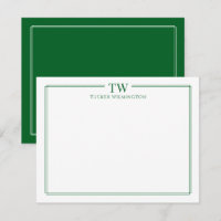 Modern Two Initials Light Green Border Stationery