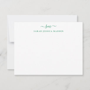 Modern Two Monogram Girly Script Forest Green Card